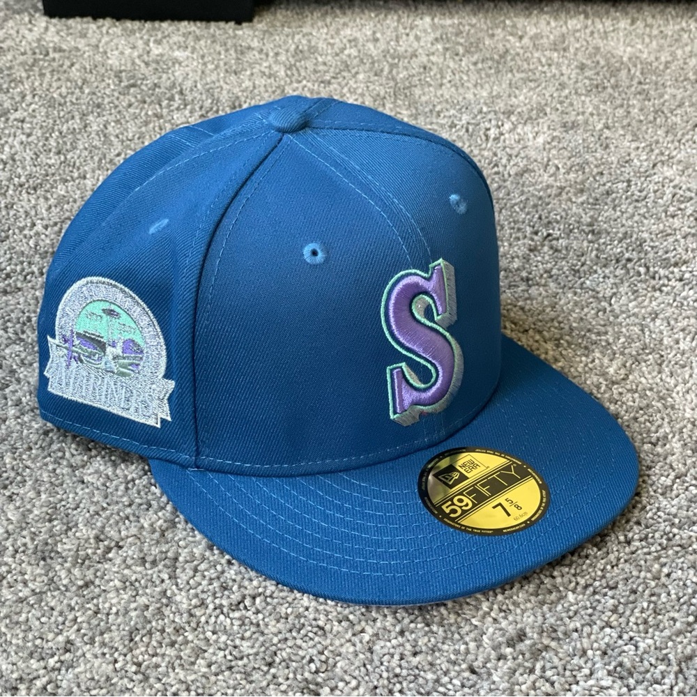 Hat Club New Era Seattle Mariners Lavender Fields Fitted Blue UV Size 7 5/8 MLB